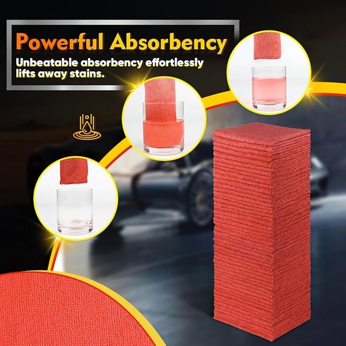 HOMEXCEL Red Shop Towels 100 Pack, Reusable Microfiber Cleaning Cloth Bulk, Multipurpose Microfiber Towels for Car, House and Kitchen, Highly Absorbent Cleaning Rags 11.5 x 11.5 inch