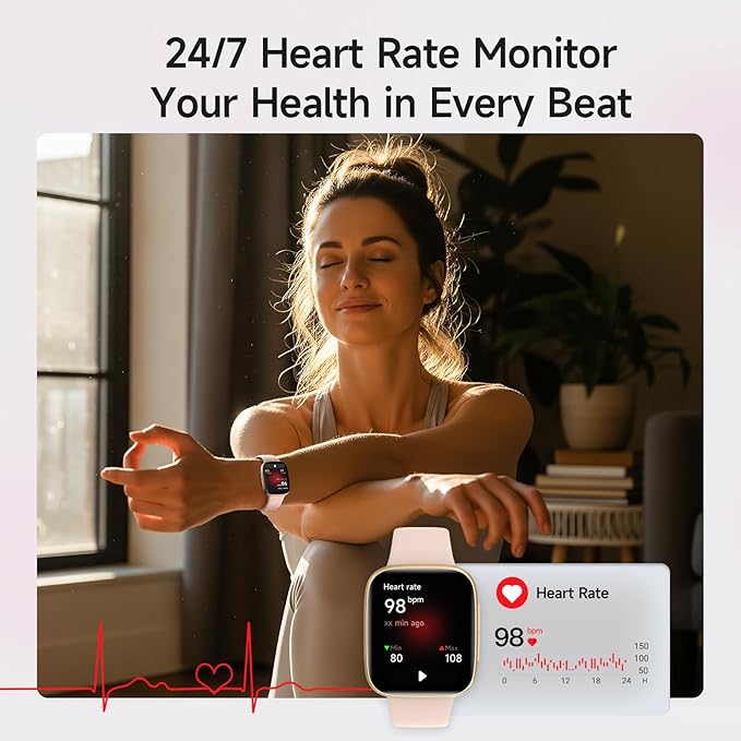 Smart Watch for Women, 1.85" AMOLED Ultra-Clear Screen Smartwatch Compatible iPhone/Samsung/Android, 100+ Sport Modes Fitness Tracker with Heart Rate/SpO2/Sleep Monitor, 3ATM Waterproof, 2 Bands