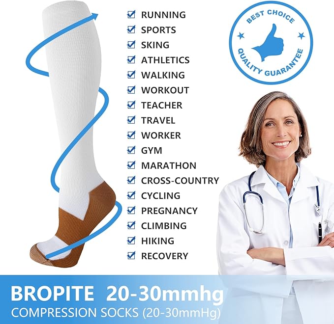 bropite Compression Socks for Women & Men Circulation-Support Knee High Socks 20-30 mmhg-Best for Running,Medical,Nurse,Travel
