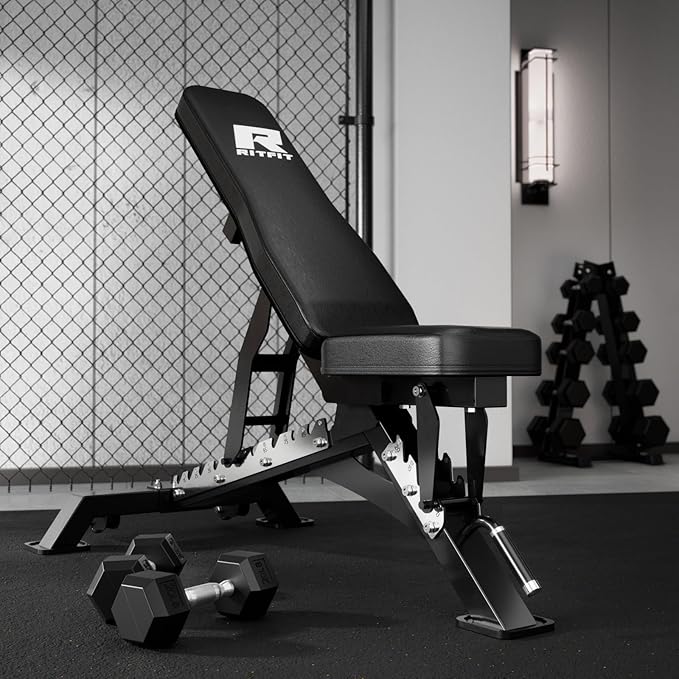 RITFIT Adjustable Weight Bench with Multiple Back Positions for Full Body Workouts, Incline, Decline, and Flat Settings for Home Gym Strength Training, 1300LB Capacity