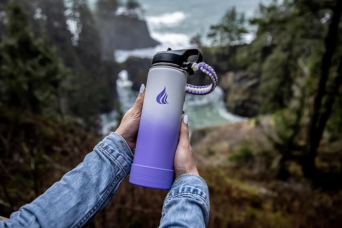 HYDRO CELL Stainless Steel Insulated Water Bottle with Straw - For Cold & Hot Drinks - Metal Vacuum Flask with Screw Cap and Modern Leakproof Sport Thermos for Adults (Lavender/White 18oz)