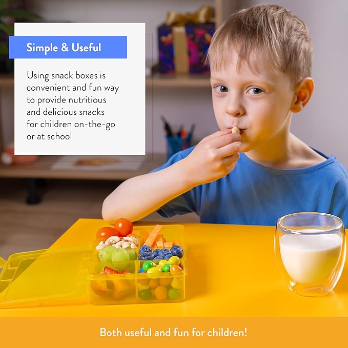 Snack Box Containers Set of 2-Reusable,100 Dissolvable Labels, 8 Adjustable Compartments, Dishwasher Safe, BPA-Free, Meal Prep Container, PARENT TESTED PARENT APPROVED AWARD (2 Pack) (Yellow)