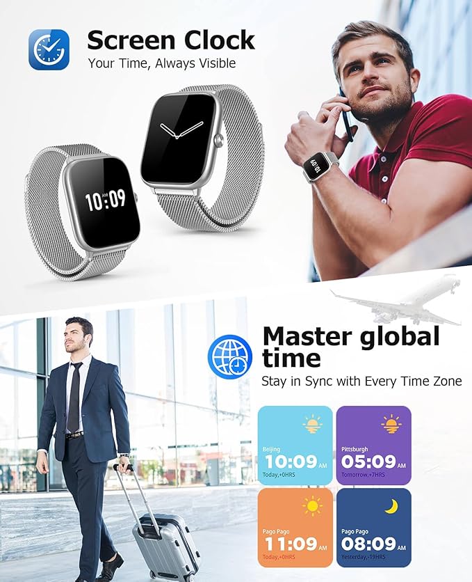 2.06" AMOLED Smart Watches with Blood Pressure, 118 Sports Modes, Fitness Activity Tracker for Men Women, Heart Rate Sleep SpO2 and Stress Monitor, IP68 Waterproof, Compatible with Android and iPhone