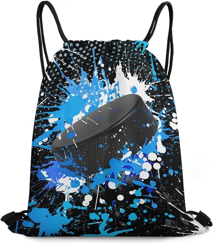 Hockey Drawstring Backpack - Cool Cinch Sack, String Backpacks for Kids Women Men Boys Girls for Gym Outdoor Sports Travel Athletic Drawstring Bag - Lightweight/Foldable