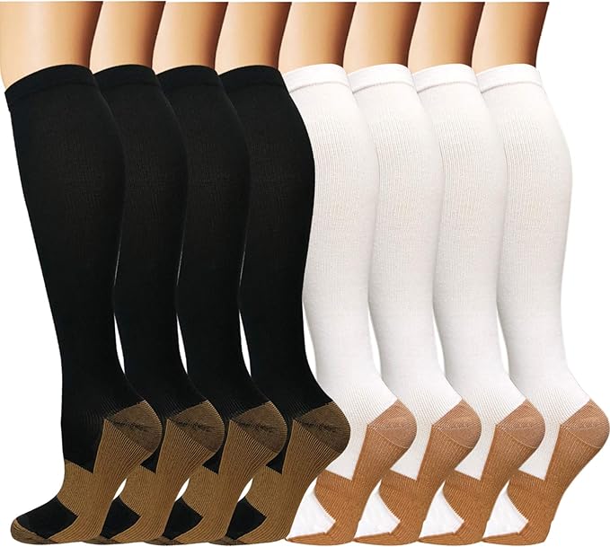 Graduated Copper Compression Socks for Men & Women Circulation 8 Pairs 15-20mmHg - Best for Running Athletic Cycling