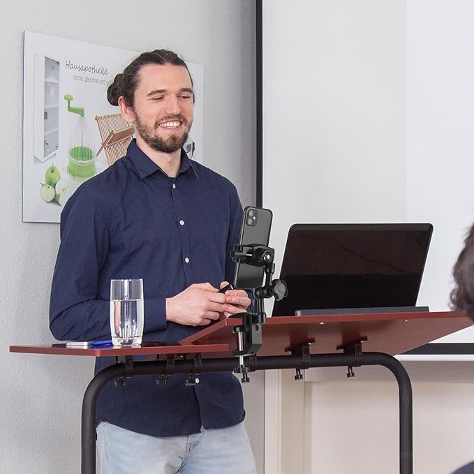 iPhone Mount for Desk/Table/Rod/Kitchen Cabinet,360°Adjustable Aluminum Alloy Phone Stand,Clip Holder Compatible with 3.5~7.5" iPhone/Nexus/HTC/Huawei/Smartphone