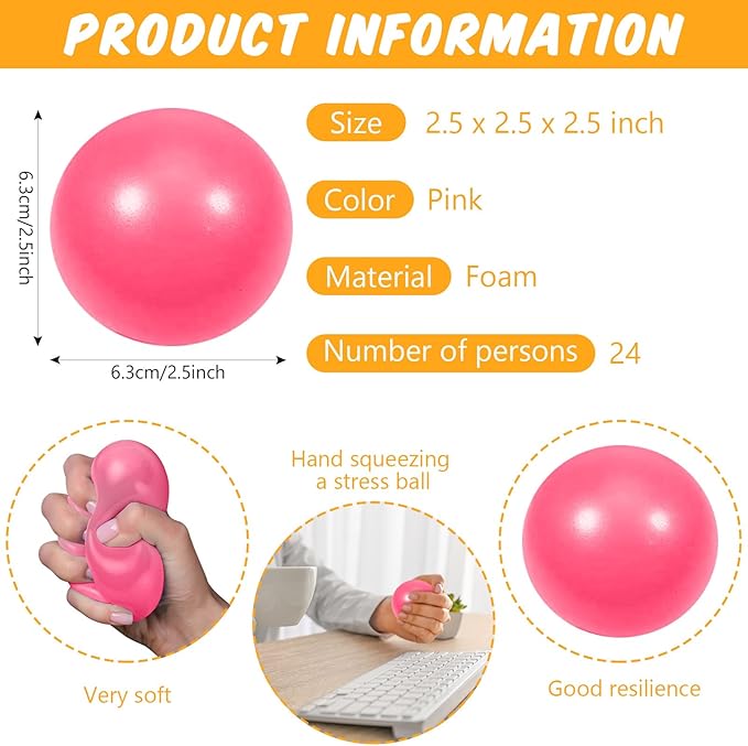 12 Pcs Pink Foam Stress Ball Squeeze Stress Relief Balls for Kids and Adults Hand Exercise Sensory Relief Toys for Anxiety ADHD Autism （Pink）