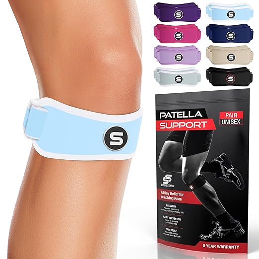 Sleeve Stars Swedish Brand Patellar Tendon Support Strap for Women & Men Effective Osgood Schlatter Knee Brace Youth & Kids Knee Brace with 3 Adjustable Length fits 12"-24" (Pair/Light Blue/Adult)