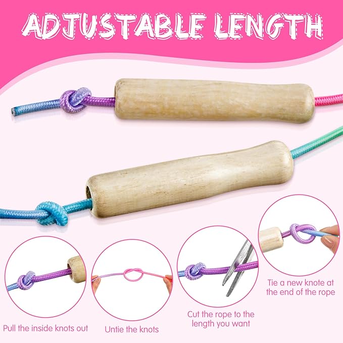 24 Pcs Jump Ropes Bulk 8.53 ft Rainbow Cotton Skipping Ropes with Wooden Handle for Exercise Physical Christian Charity Donation Operation Christmas Supplies