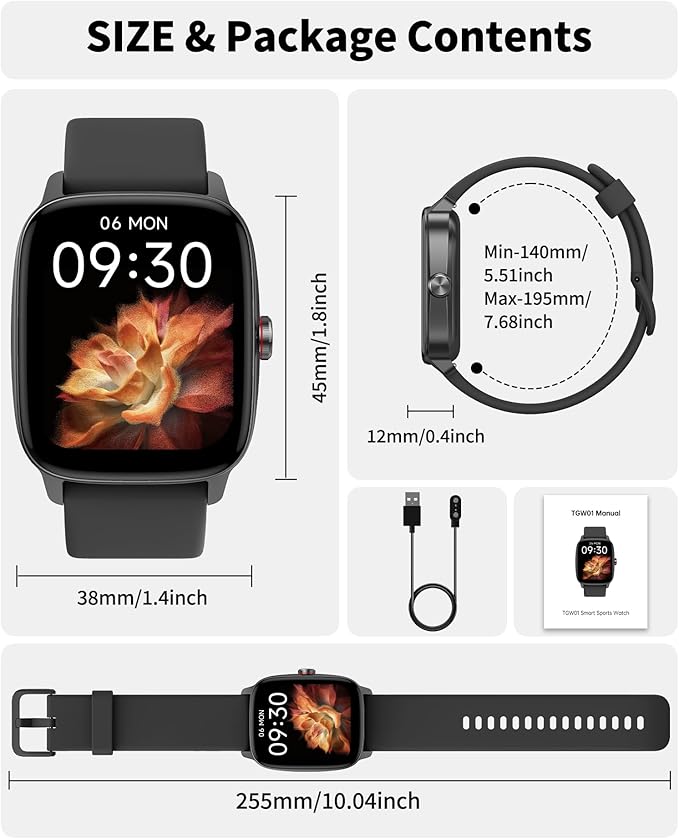 Smart Watch for Men Women Bluetooth Call, 1.85" HD Touch Screen AI Voice Smartwatch, Fitness Tracker with Sleep/Heart Rate Monitor, IP68 Waterproof, 100+ Sports Modes for Android & iOS