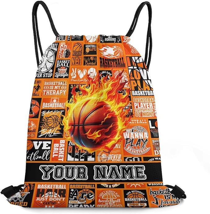 Custom Basketball Drawstring Backpack - Cool Cinch Sack, String Backpacks for Kids Women Men Boys Girls for Gym Outdoor Sports Travel Athletic Drawstring Bag - Lightweight/Foldable