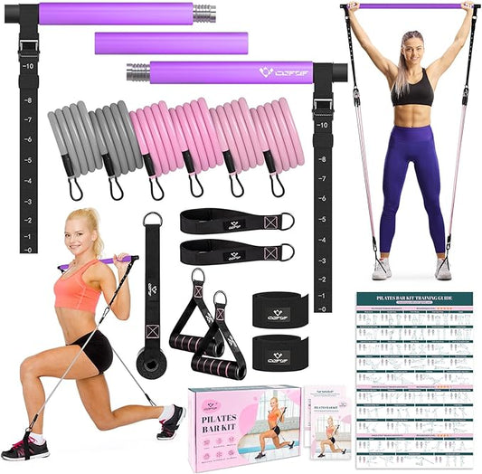 Pilates Bar Kit with Resistance Bands, Multifunctional Yoga Pilates Bar with Heavy-Duty Metal Adjustment Buckle, Portable Home Gym Pilates Resistance Bar Kit for Women Full Body Workouts