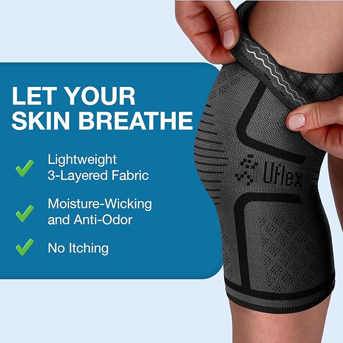 UFlex Athletics Compression Knee Brace for Women & Men Knee Sleeves Support for Sports, Running, Weightlifting, Arthritis, Meniscus Tear, ACL, Hiking, Recovery Support & Fitness
