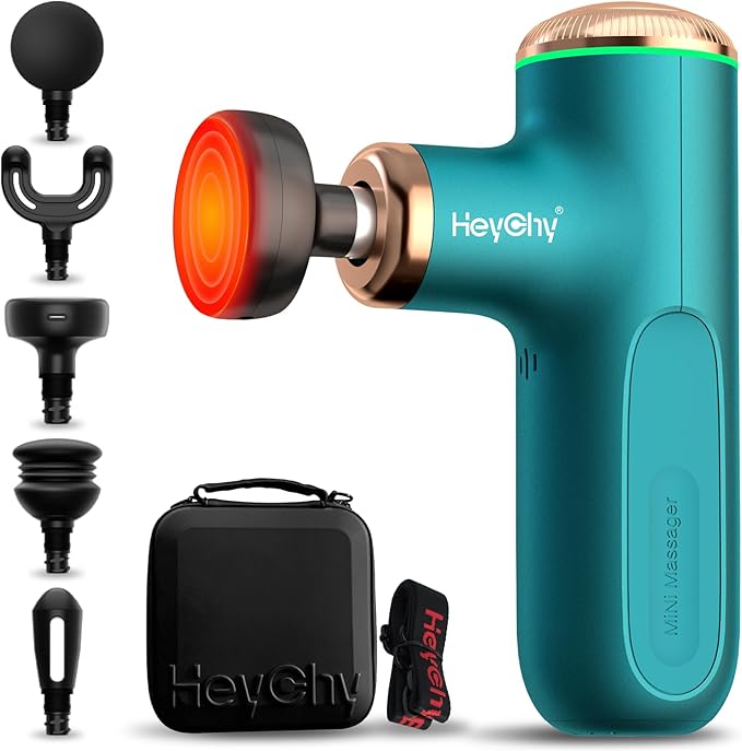 Mini Massage Gun with Heat Function, Heated Massage Head for Deep Tissue Pain Relief, Portable Muscle Massager for Athletes, Compact Percussion Gun