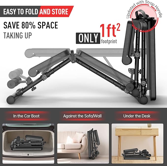 JOROTO MD35 Adjustable Weight Bench, 700LB Capacity Foldable Strength Training Bench with 8 Backrest and 4 Seat Positions, Flat/Incline/Decline Workout Bench Press for Full Body Home Gym