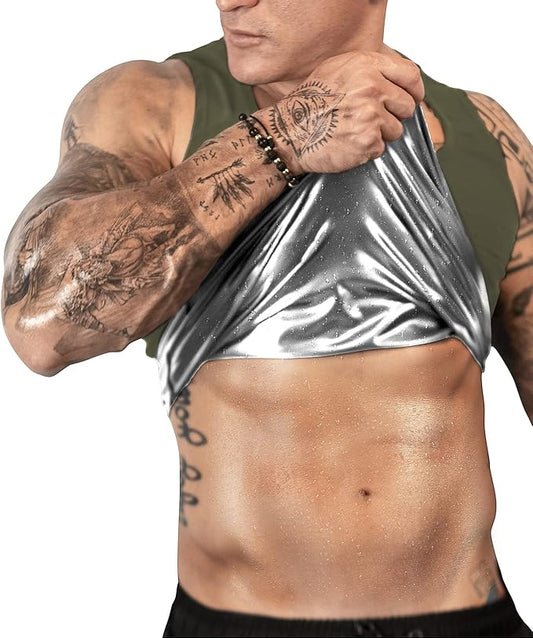 FUXERT Men's Sauna Vest Workout Sweat Tank Top Waist Trainer for Men Compression Sweat Enhancing Vest