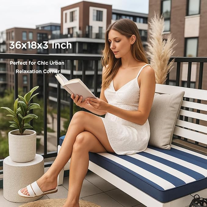 Codi Outdoor Bench Cushion 36 inch, Double Waterproof Patio Furniture Cushions Replacement for Swing, Porch, Couch, 36x18x3'', Breton Stripes