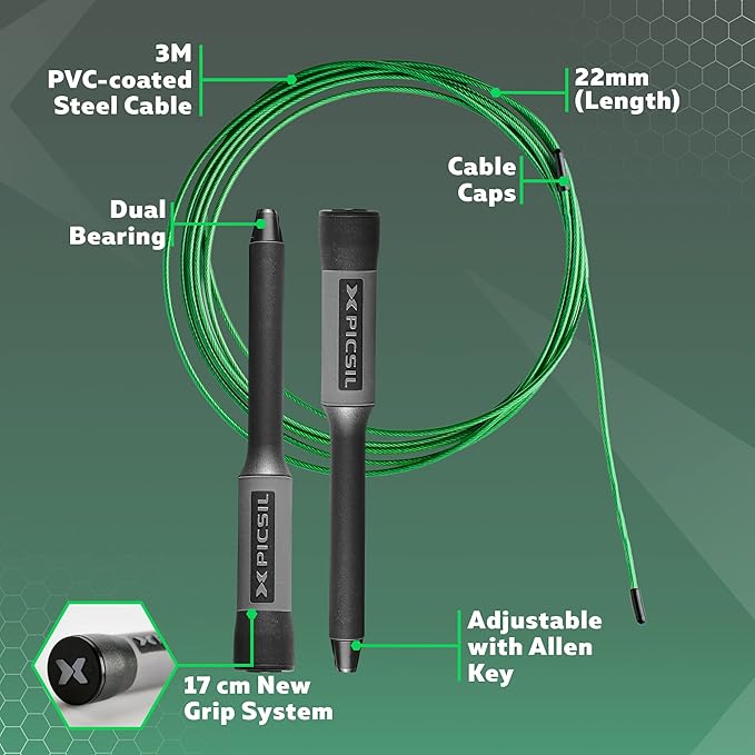 PICSIL - Sphinx Rope | 360° Spin Jump Rope | Dual Bearing System | Fast & Lightweight for Fitness, Cross Training Boxing | Adjustable Cable| Double Rolling |