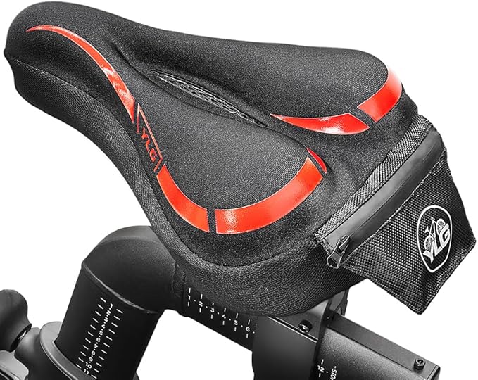 YLG Bike Seat Cover, Memory Foam & Gel Bike Seat Cushion Cover for Men Women, Comfortable Bicycle Seat Cover for Peloton/Fixed/Cruiser/Indoor/Outdoor Bike seat with Waterproof Cover