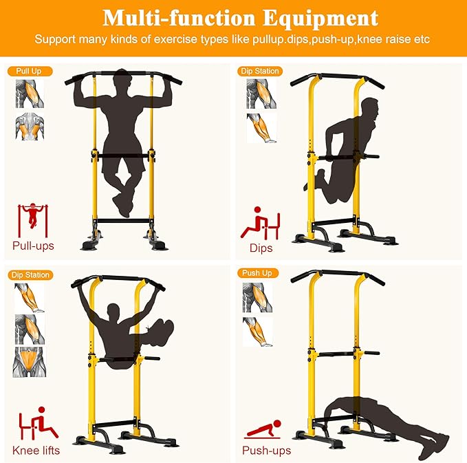 DlandHome Power Tower Pull Up Dip Station Multi-Function Fitness Equipment for Strength Training Adjustable Height Dip Stand for Home Gym