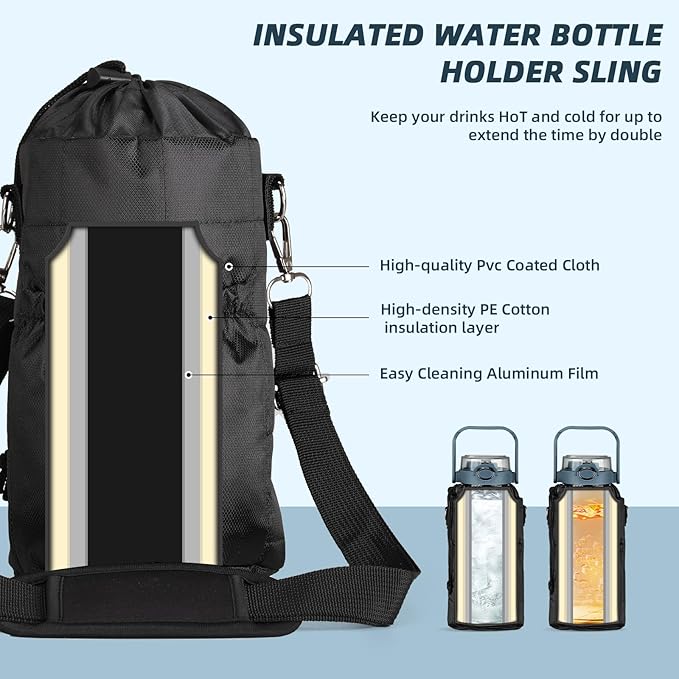 64oz Glass Water Bottle with Straw and Sleeve Half Gallon Motivational Water Bottle with Time Marke and Strap 2L Leakproof Borosilicate Reusable Water Jug for Gym Outdoors