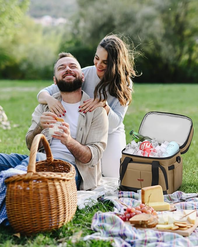 Lunch Box For Men Women Double Deck Insulated Lunch Bag For Men Woman Leakproof Expandable Cooler Bag with Adjustable Shoulder Strap for Work Picnic School(Khaki,Medium)