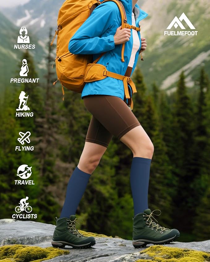 FuelMeFoot 6 Pairs Compression Socks for Women & Men 15-20mmHg Graduated Support Knee High Socks for Nurses, Travel, Athletic