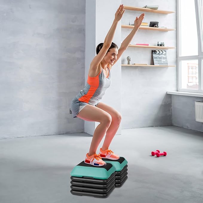 Smartxchoices 16 Inch Adjustable Aerobic Stepper Exercise Workout Step Platform Bench with 4 Risers 4"-6''-8''-10''-12' Height for Home Gym Fitness Training High Step Aerobics Platform