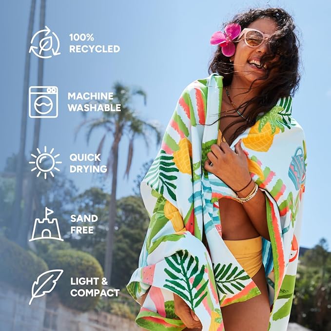 Dock & Bay Beach Towel - Quick Dry, Sand Free - Compact, Lightweight - 100% Recycled - Includes Bag - Tropicana Treat - Extra Large (200x90cm, 78x35)