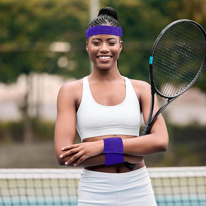 Civaner 12 Pcs 80s 90s Sweatbands Neon Headbands Wristbands for Men Women Party Sports Cotton Headbands Terry Cloth Athletic Sweat Bands for Tennis Football Gym Workingout Accessories