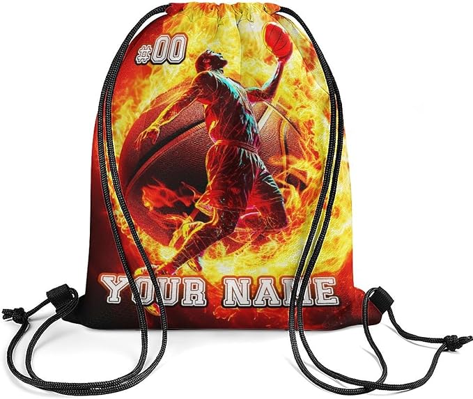 Custom Basketball Drawstring Backpack - Cool Cinch Sack, String Backpacks for Kids Women Men Boys Girls for Gym Outdoor Sports Travel Athletic Drawstring Bag - Lightweight/Foldable