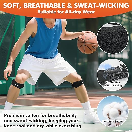 Patella Band - Patellar Tendon Support Strap, 2 Pack Knee Brace for Men and Women, Knee Pain Relief and Knee Support for Basketball, Running, Hiking, Jumpers Knee, Volleyball, Tennis, Squats, Black