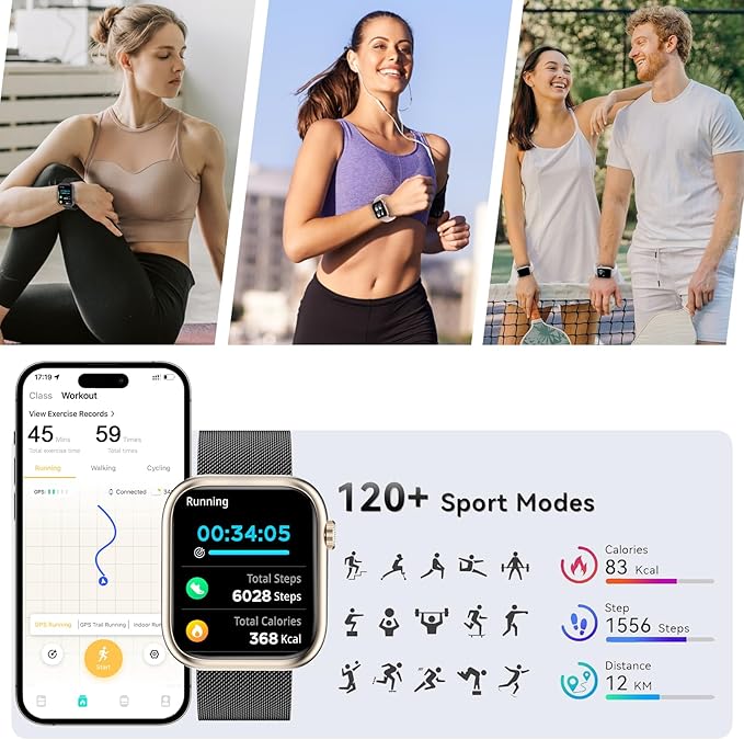 GADIXY Smart Watches for Men Women(Answer/Make Calls),7 Day Battery Fitness Watch with SpO2/HR/Sleep/BP Monitor,120+ Sports Activity Trackers,IP68,120+Dials Watches for Women,2 Bands,BlackGold