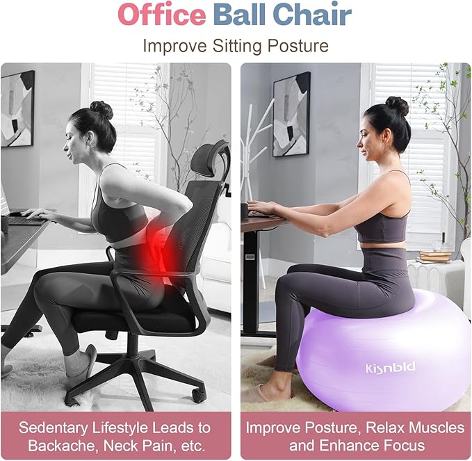 Exercise Ball, Extra Thick Yoga Ball for Workout Pregnancy Stability, 4 Sizes Anti-Burst Balance Ball with Foot Pump - Heavy Duty Fitness Ball Chair for Office, Home & Gym