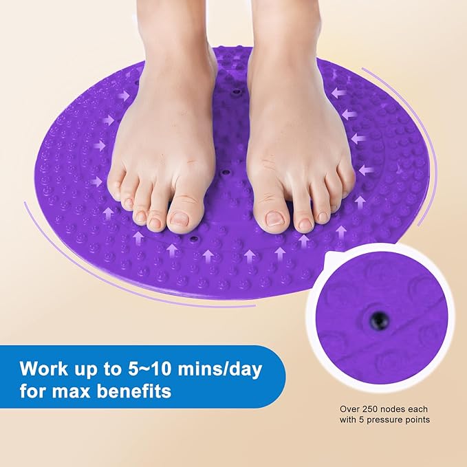 Foot Massager Mat, Manual Massage Tool with Magnetic Therapy Acupressure Disc for Feet Relaxation, Foot Relieve Stress Treatment (Purple)