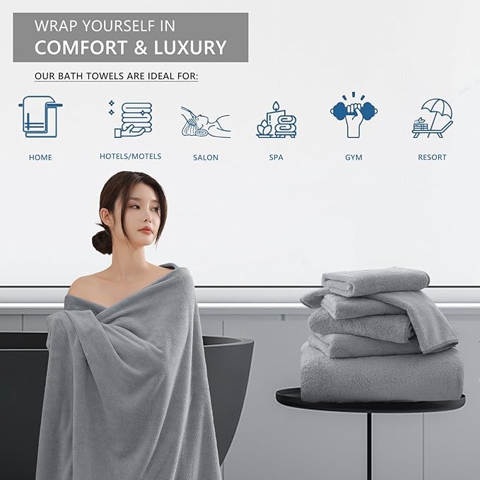 Extra Large Bath Sheet 4 Piece (35"x70")-Ultra Soft Oversized Bath Towel,Bath Sheet Towel Set for Bathroom Hotel,Plush Highly Absorbent Quick Dry Shower Towel Set for Adults,Bathroom Towel Grey