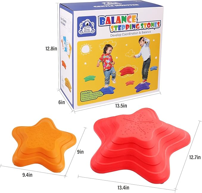 Gentle Monster Stepping Stones for Kids, Set of 8 PCS for Balance with Non-Slip Bottom - Exercise Coordination and Stability