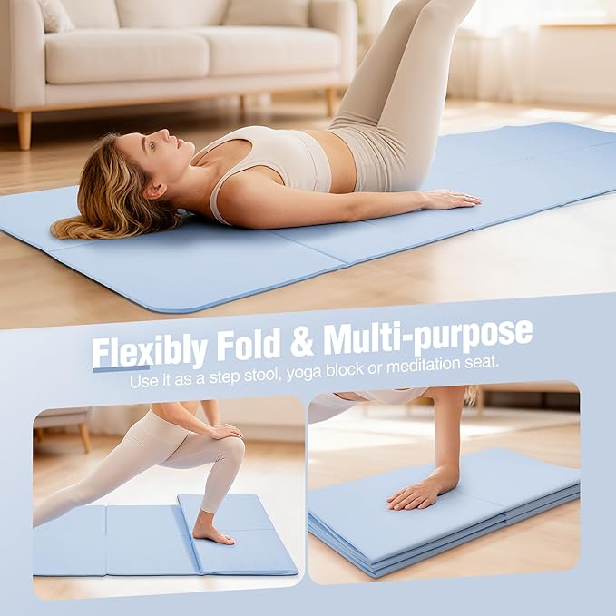 REDCAMP Foldable 72"x24"x0.24" Yoga Mat, TPE Non Slip Yoga Mats with Storage Bag