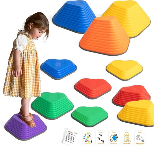 Gentle Monster Stepping Stones for Kids, Set of 6/8/11 PCS for Balance with Non-Slip Bottom - Exercise Coordination and Stability (11pcs-Heart)