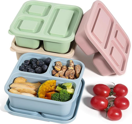 4Piece Silicone Snack Container with Lids, 3 Compartment Snack Container, is Perfect for Lunch Salads, Snack Boxes, and Ideal for Travel, Office, and Picnics.（Lightweight Stackable ）
