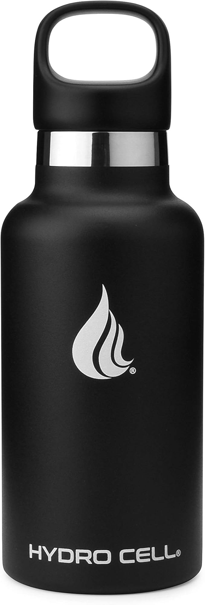 HYDRO CELL Stainless Steel Water Bottle with Straw & 2 Standard Mouth Lids (32oz 24oz 20oz 16oz) Keeps Liquids Hot or Cold w/Double Wall Vacuum Insulated Leak Proof Sport Design (Black 16oz)