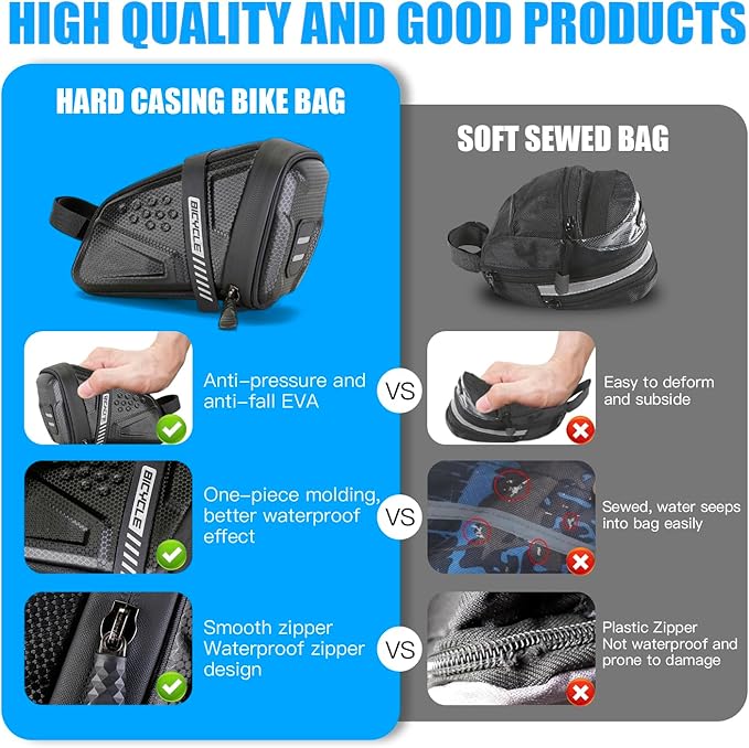 EVA hard shell waterproof bike saddle bag Seat bag Bike bag under seat 1 litre Bike tail bag Bike Rear bag Bike riding Accessories Storage bag Bike wedge bag Mountain road bike