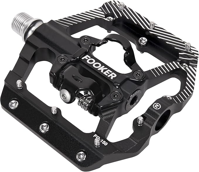 FOOKER MTB Mountain Bike Pedals 3 Bearing Flat Platform Compatible with Dual Function Sealed Clipless Aluminum 9/16" Pedals with Cleats for Road