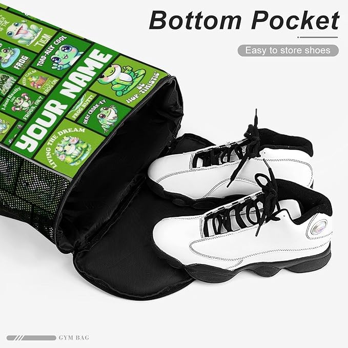 Custom Frog Drawstring Backpack - Cute Cinch Sack, String Backpacks with Pocket for Kids Women Men Boys Girls for Gym Outdoor Sports Travel Athletic Drawstring Bag - Lightweight/Foldable