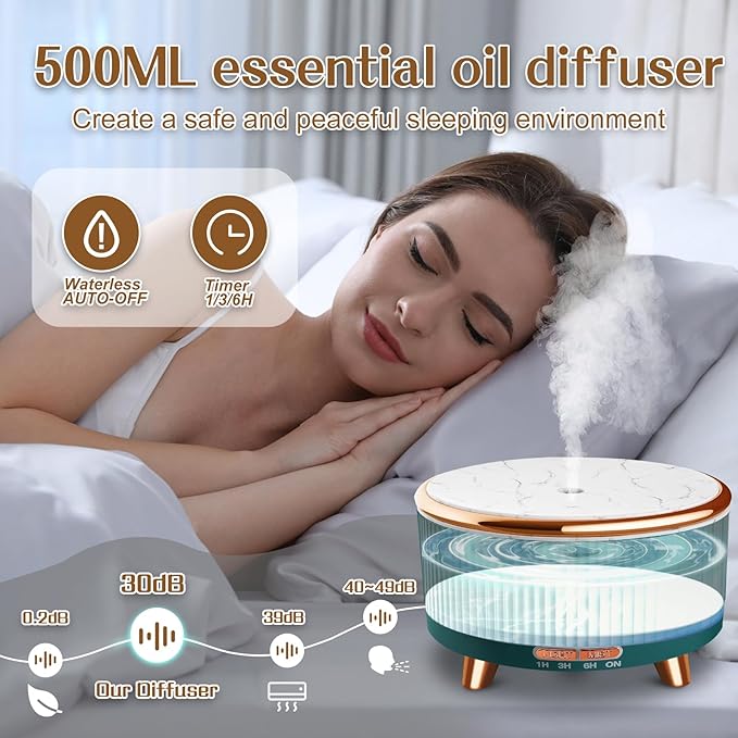 Essential Oil Diffusers for Home 500ml,Aromatherapy Diffusers for Essential Oils Large Room with 7 Colors Lights & 3 Mist Mode Waterless Auto Off,Cool Mist Humidifiers for Decor，Green