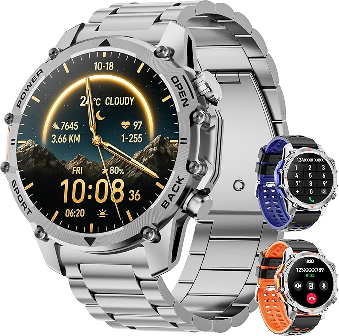 Hwagol Smart Watches for Men(Calls/Answer), 1.52'' Military Smart Watch for Android iPhone,100+ Sport Modes/Heart Rate/Sleep Monitor, A Fitness Tracker