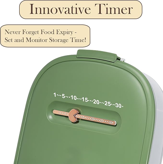 4-Layer Dumpling Storage Container – Freezer Organizer with Smart Timer, Good Sealing, Stackable Food Containers, Anti-Stick Base & Clip Lid (Green Lid & Transparent Box)