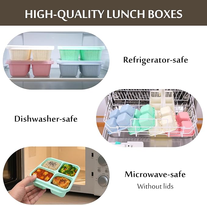 Adult Lunch Box - 4 Pack, Reusable Food Storage Snack Containers - Stackable for Work, and Travel (670ml 4 Cells)