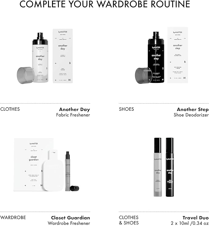 byMATTER Shoe & Fabric Freshener Spray Set – Travel Fabric Refresher & Shoe Deodorizer Pack, Odor Elimination, Suits All Materials, Smell Remover Sprays (2x 0.34 Fl Oz / 10ml)