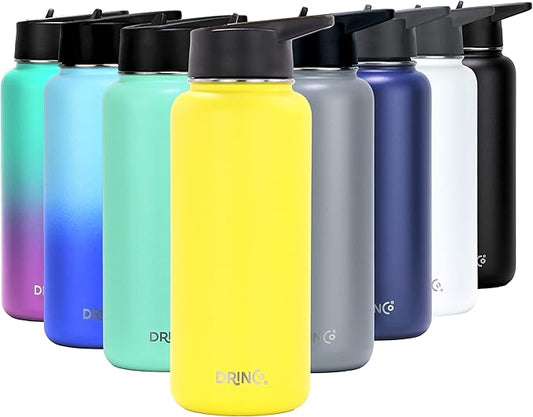 DRINCO Stainless Steel Water Bottle Spout Lid Vacuum Insulated Double Wall Water Bottle Wide Mouth (40oz 32oz 22oz 18oz 14oz) Leak Proof Keeps Cold or Hot (32 oz, 32oz Illuminating Yellow)